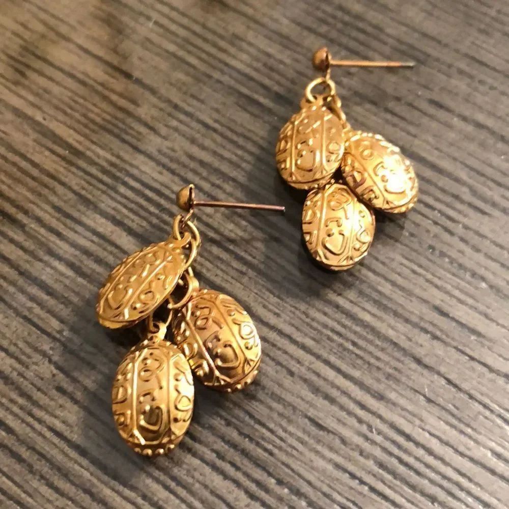 Vintage Gold-tone Dangling Oval Disc Earrings